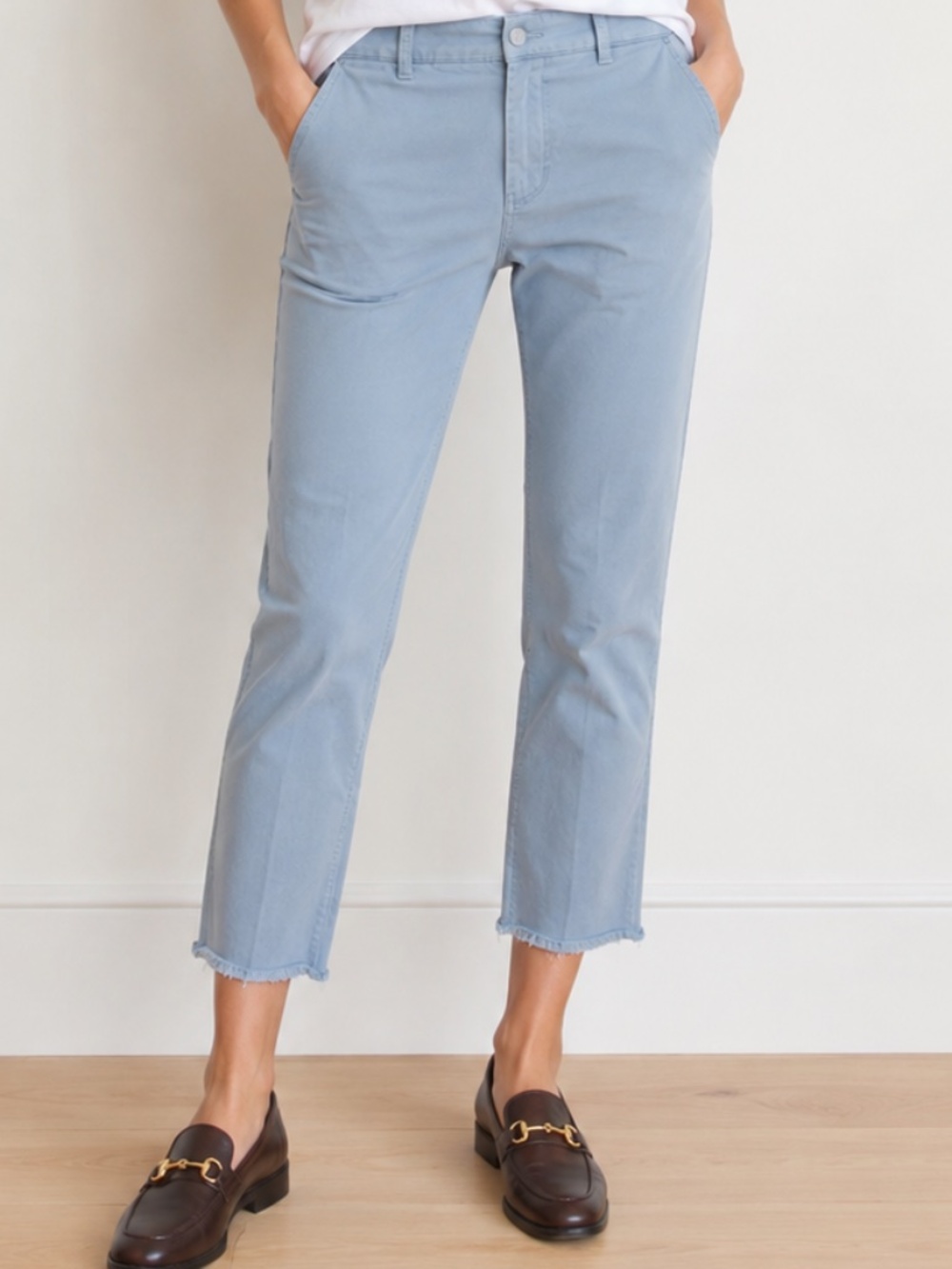 Nili Lotan Women's Sz 6 Cotton Stretch Pants Blue Gray 26" Inseam USA Raw Hem